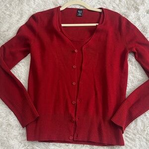 Vintage 2002 GAP Red Merino Wool Button Up Cardigan Sweater Set Size Medium
